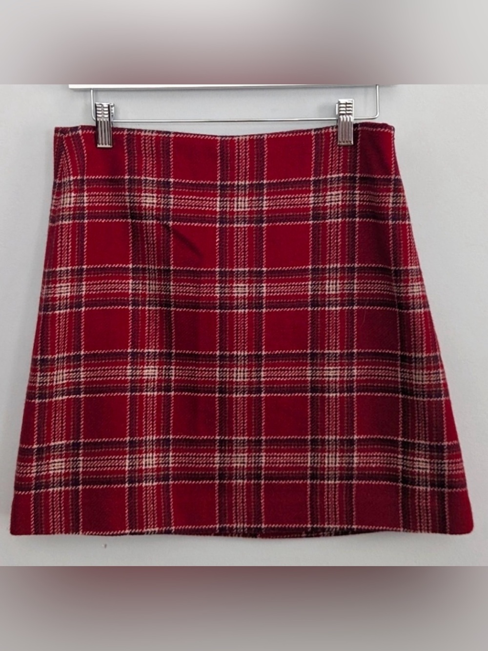 J.Crew Wool Blend Red Plaid Tartan Mini Skirt SZ 6 Preppy Christmas Holidays
